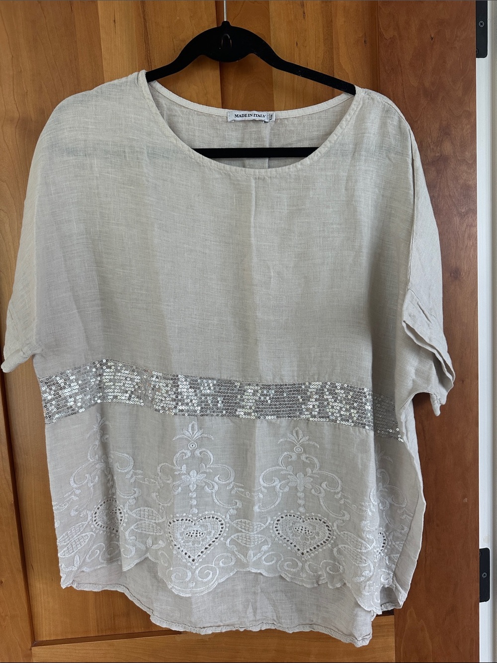 Beaded & Embroidered Cream Linen Tunic